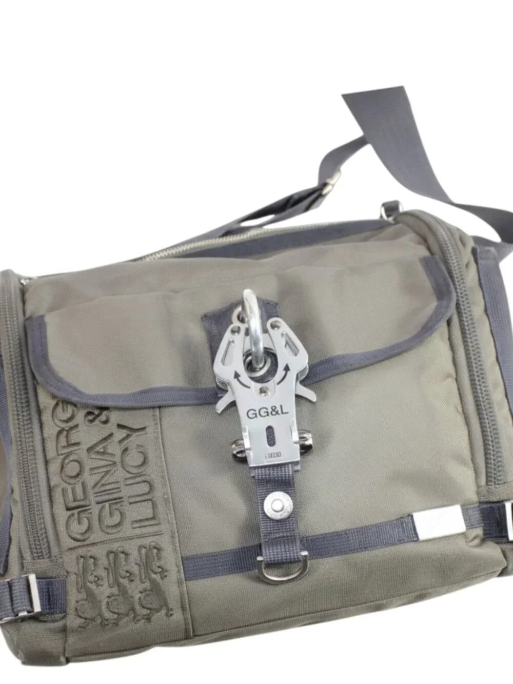 George Gina & Lucy Mr. Postman Gray Nylon Blue Detail Canvas Messenger Satchel - Picture 7 of 9